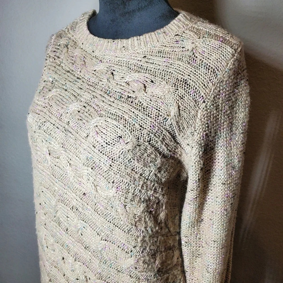 cb Established 1962 Beige Asymmetrical Sequin Knit Crewneck Sweater Size 1X - Picture 8 of 16
